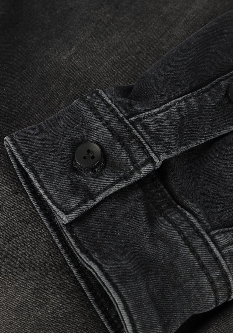 PUREWHITE donkergrijze purewhite casual overhemd plain denim shirt with blue pearl buttons