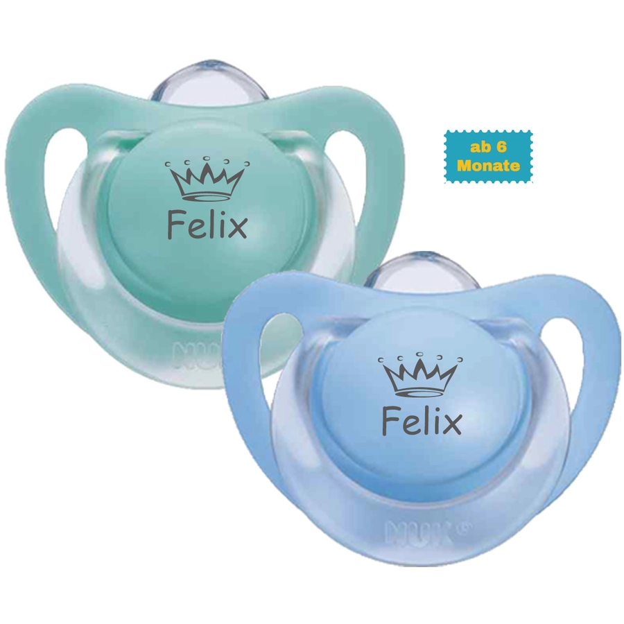 Schnullireich Schnuller mit Namen  Namensschnuller NUK Starlight Krone – 2er Set (Junge) Blau