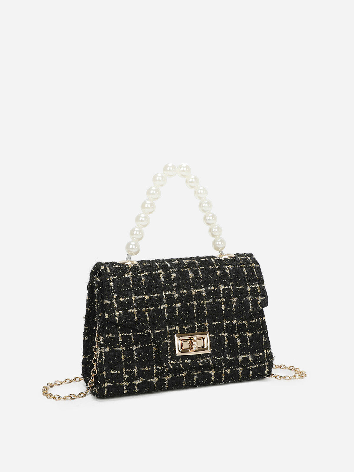 Petit sac en tweed à perles- Noir