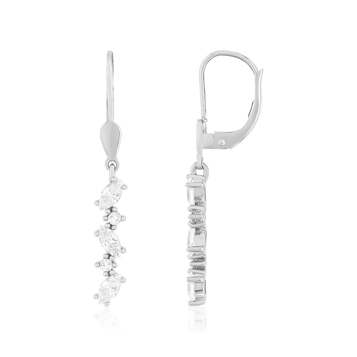 Boucles d'oreilles or 375 blanc dormeuses zirconias