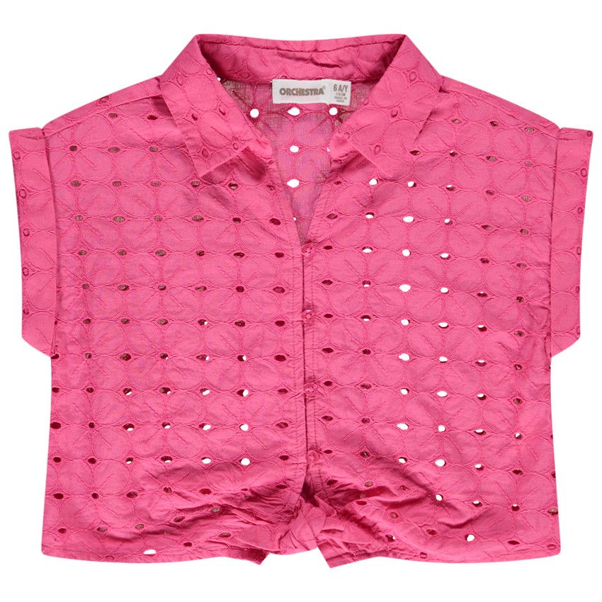 Chemise manches courtes en broderie anglaise pour fille - Fuchsia