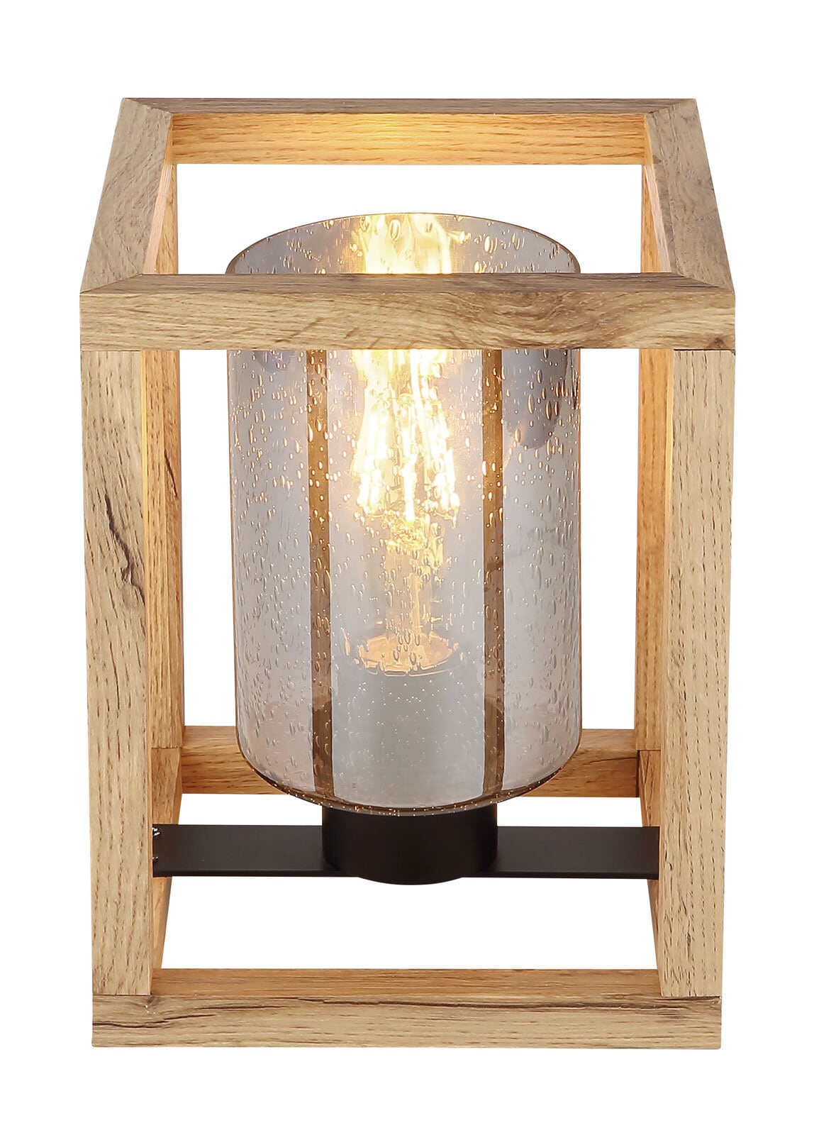 PETTEY Tischlampe schwarz 15497T, B/H/T: 17 x 22 x 17 cm, Glas, Metall, Holznachbildung