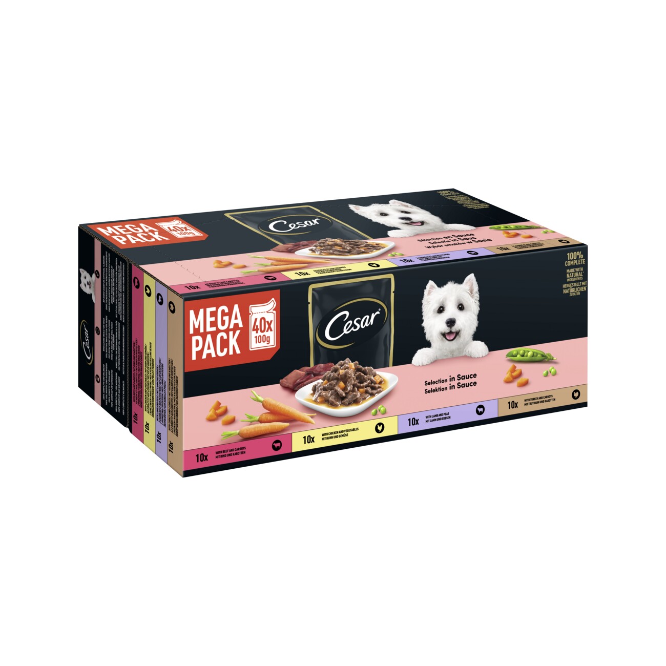 Cesar Mega Pack Portionsbeutel Selektion in Sauce 4 Varietäten 40x100g