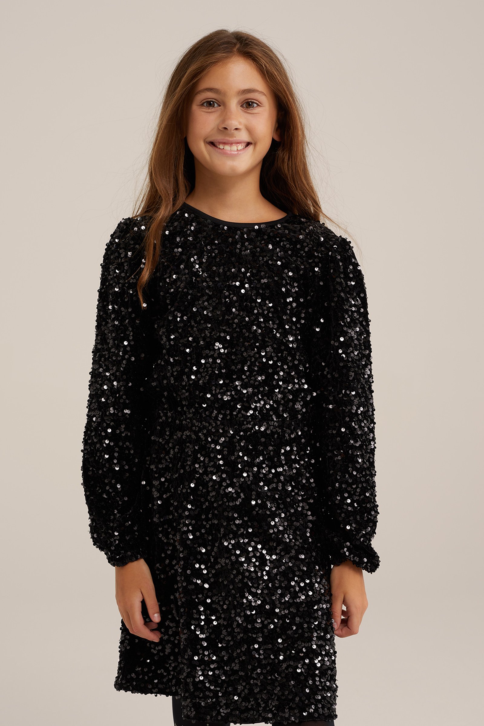 Meisjes jurk met pailletten WE Fashion Zwart