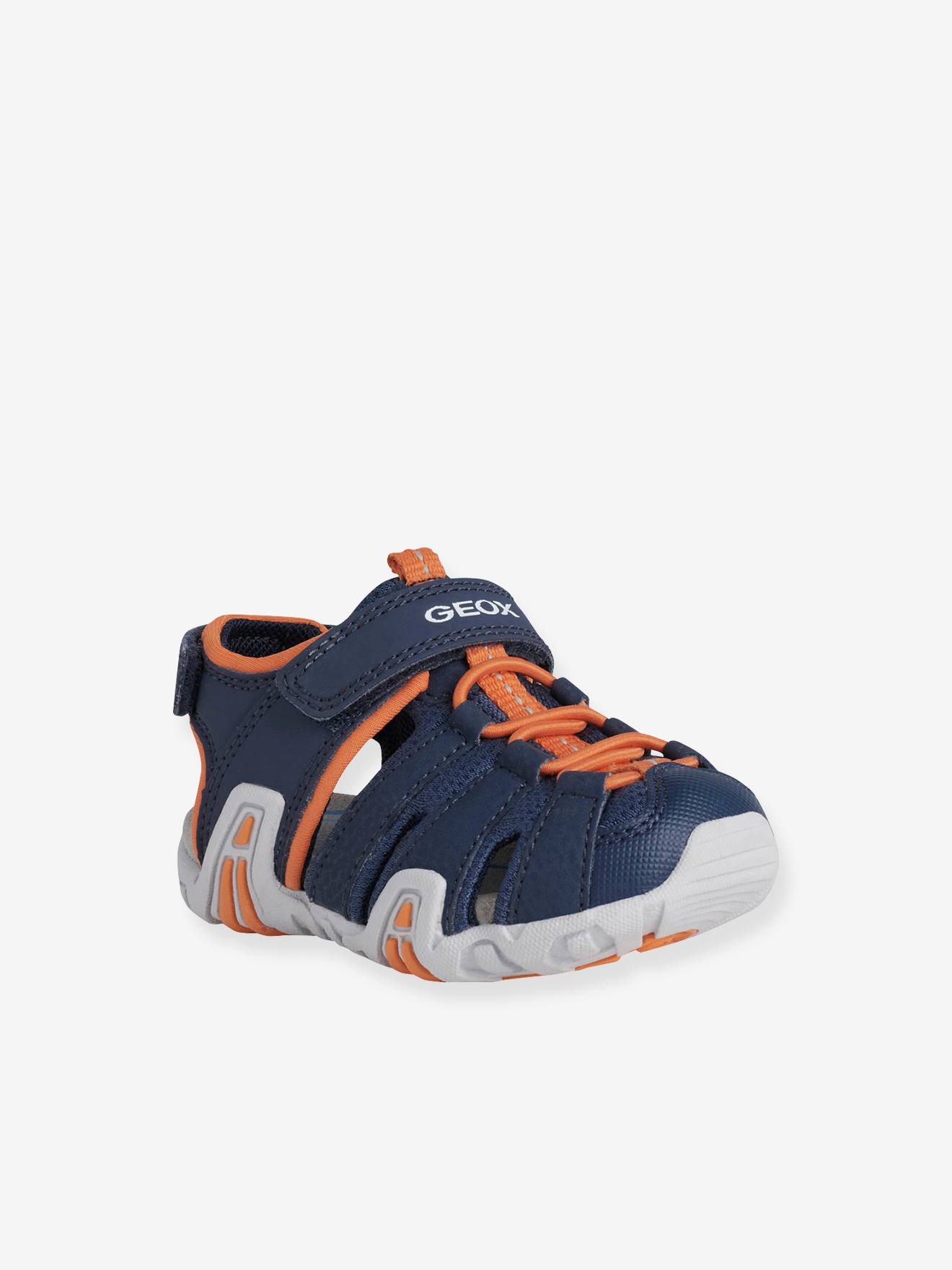 Sandálias infantis Kraze A GEOX®, azul-escuras, lisas com estampas.
