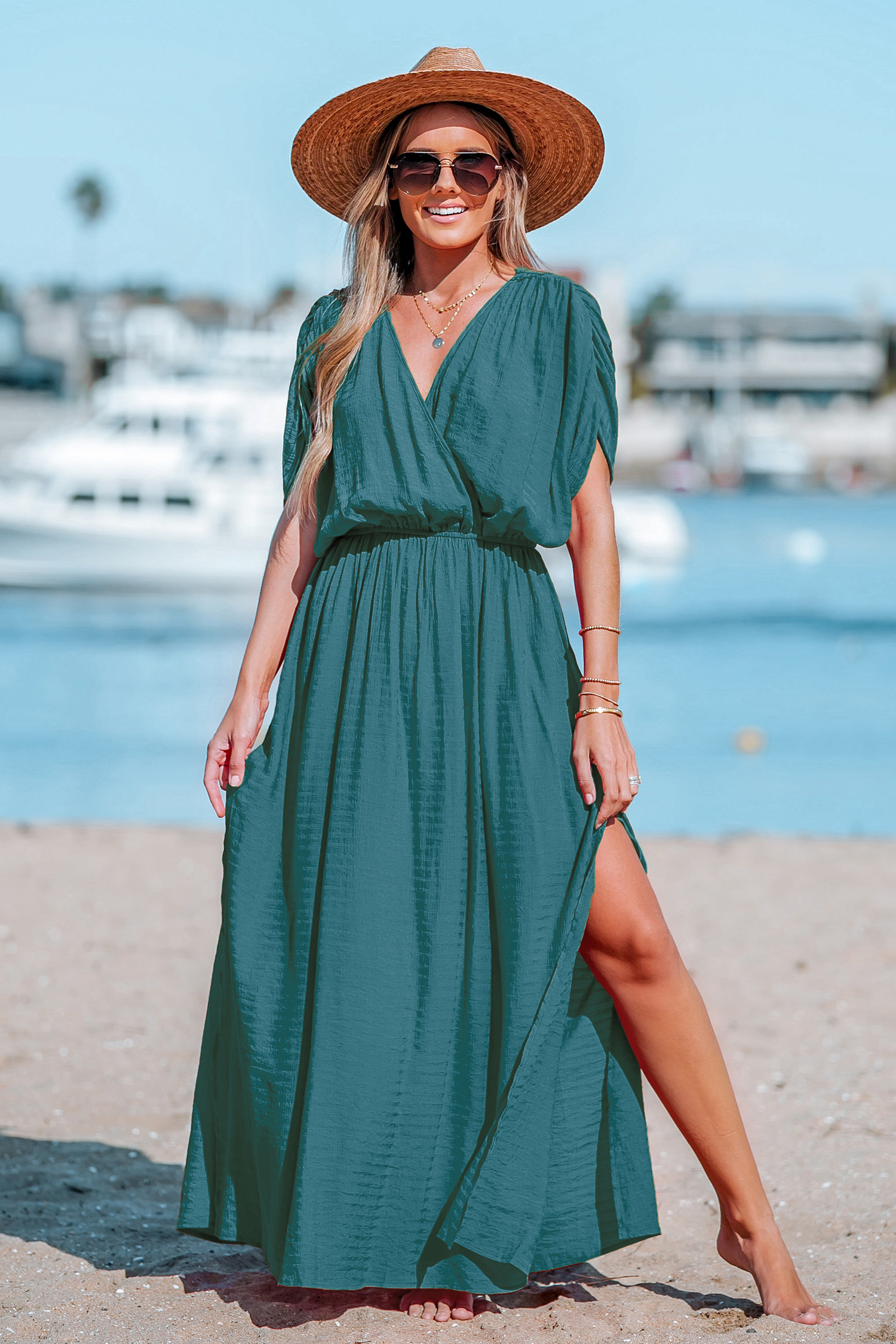 Robe maxi à col surplis