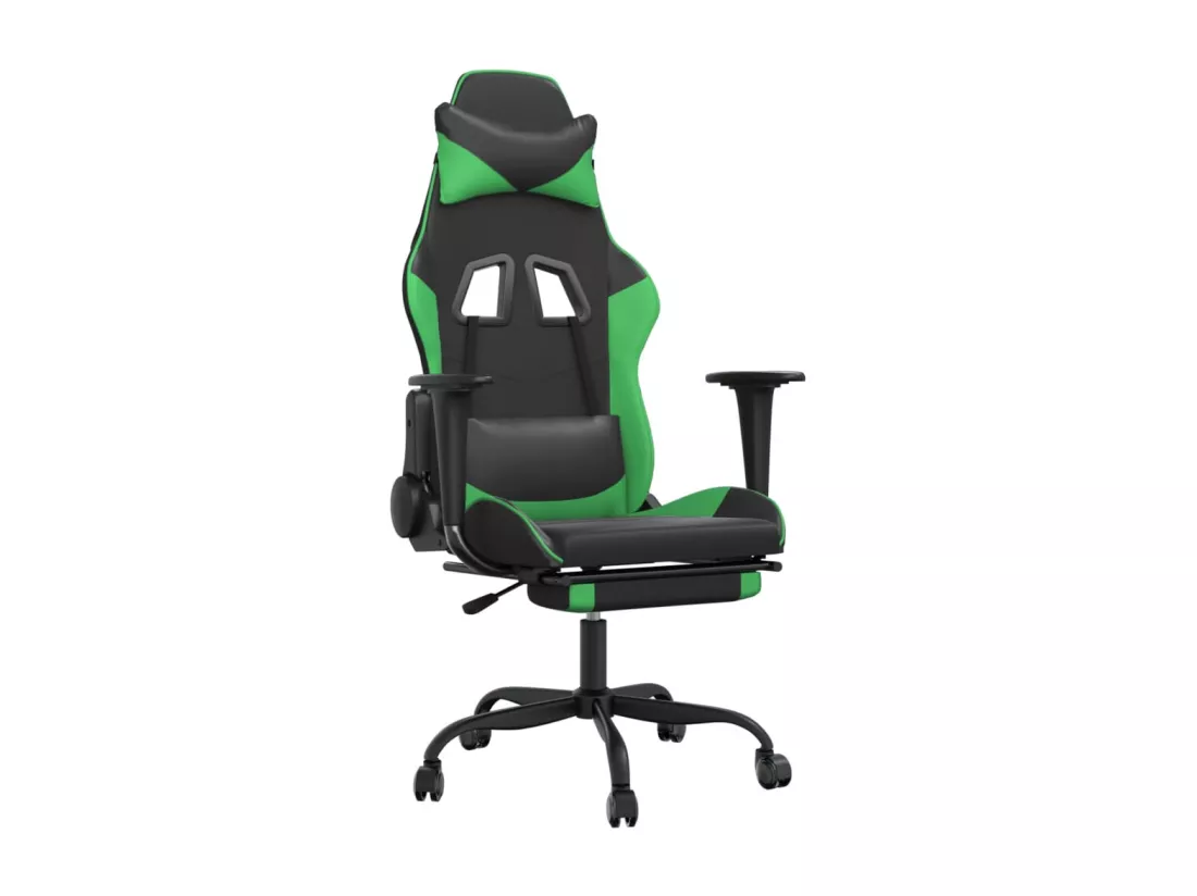 Chaise de jeu de massage et repose-pied Noir et vert Similicuir