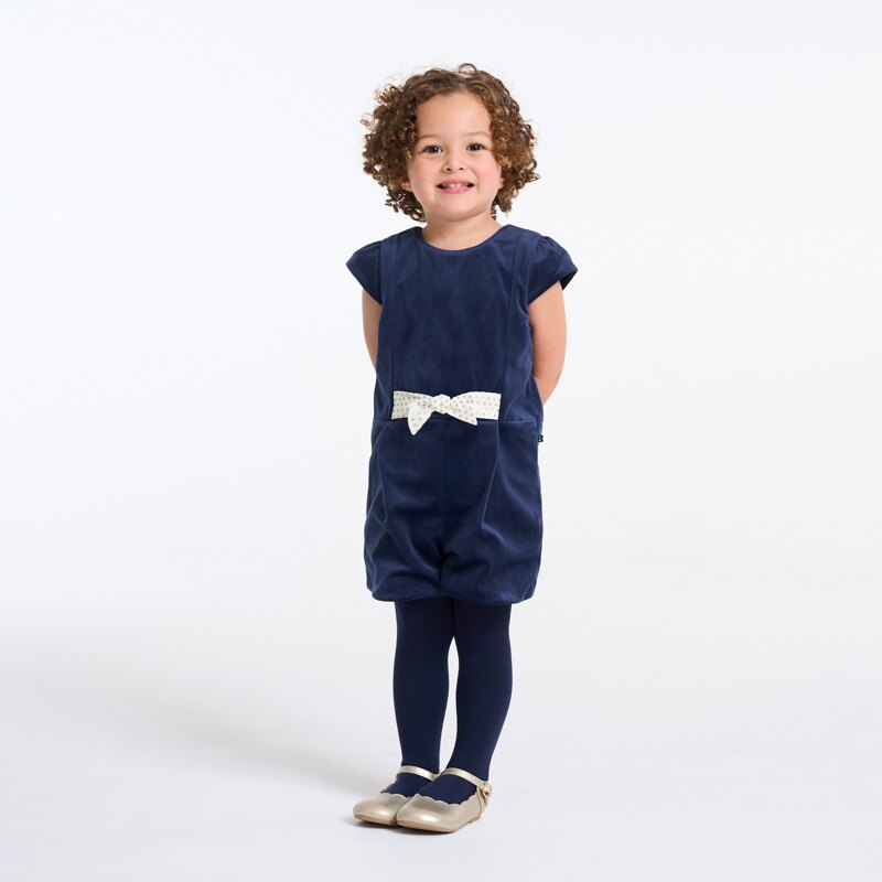Combinaison courte panne de velours bleu bébé fille Bleu