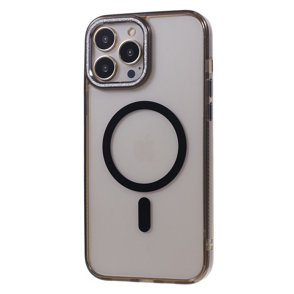 iPhone 14 Pro Max MagSafe Gummi Case Hülle mit Glitzer Aluminium Kameraschutz - Schwarz / Transparent
