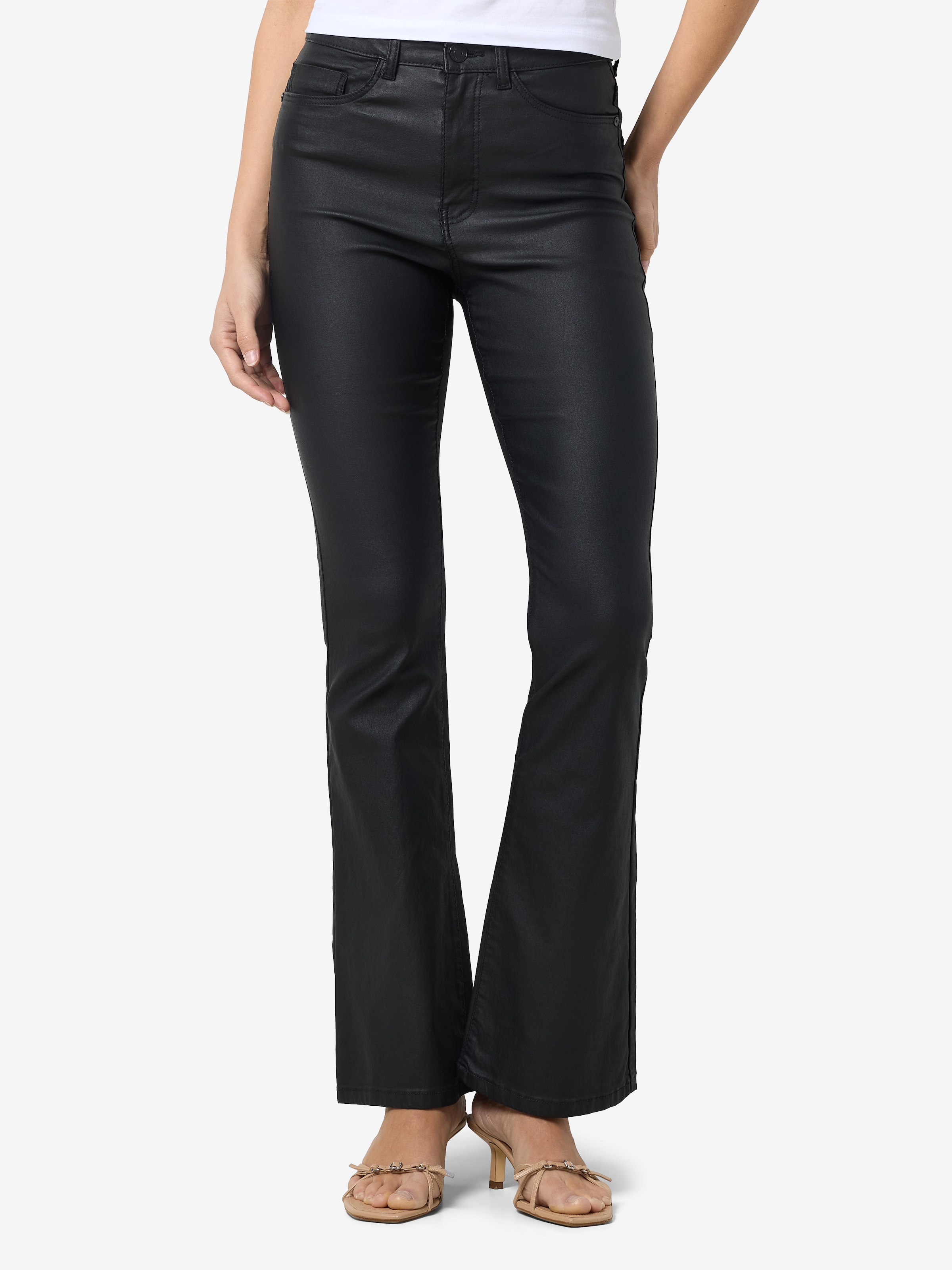 Noisy may Lederimitathose »NMSALLIE HW FLARE COATED PANTS NOOS«