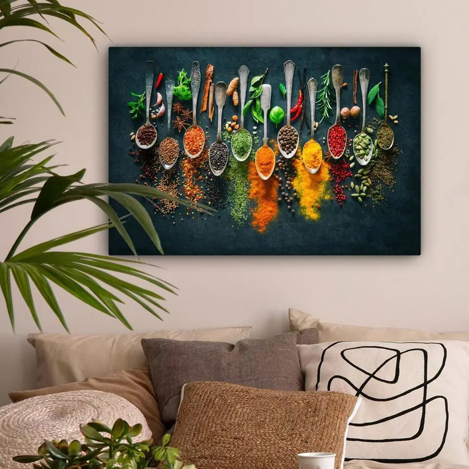 MuchoWow Canvas Schilderij 60x40cm Kruiden Specerijen Lepels