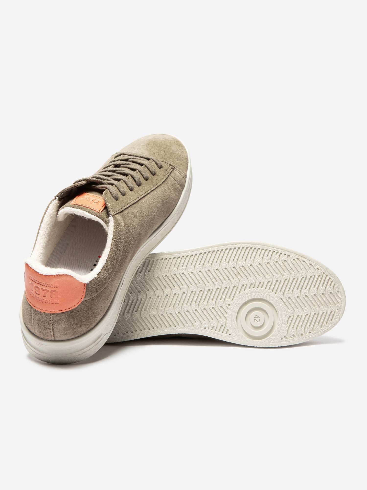 Baskets Homme Fabriquées En France Cuir Velours Kaki