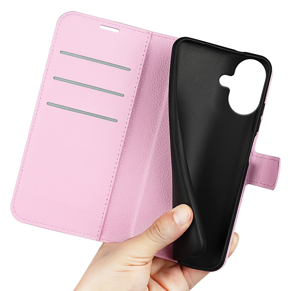 iPhone 17 Leder Tasche Flip Cover Litchi Look - Rosa