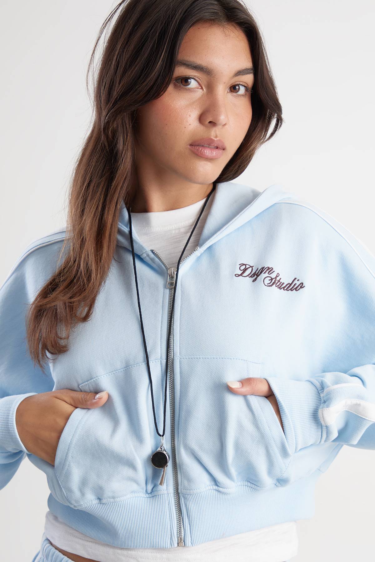 Sweat À Casynthétiqueche Court Boxy Zippé Avec Bandes Latérales Dsgn Studio
