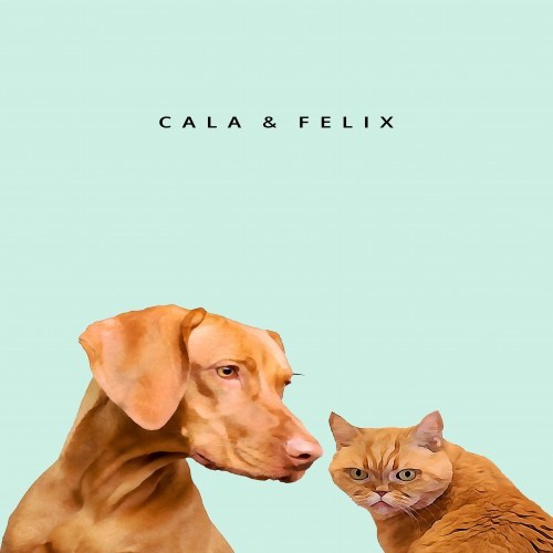 Retrato duplo personalizado dos seus animais de estimação na cor menta.