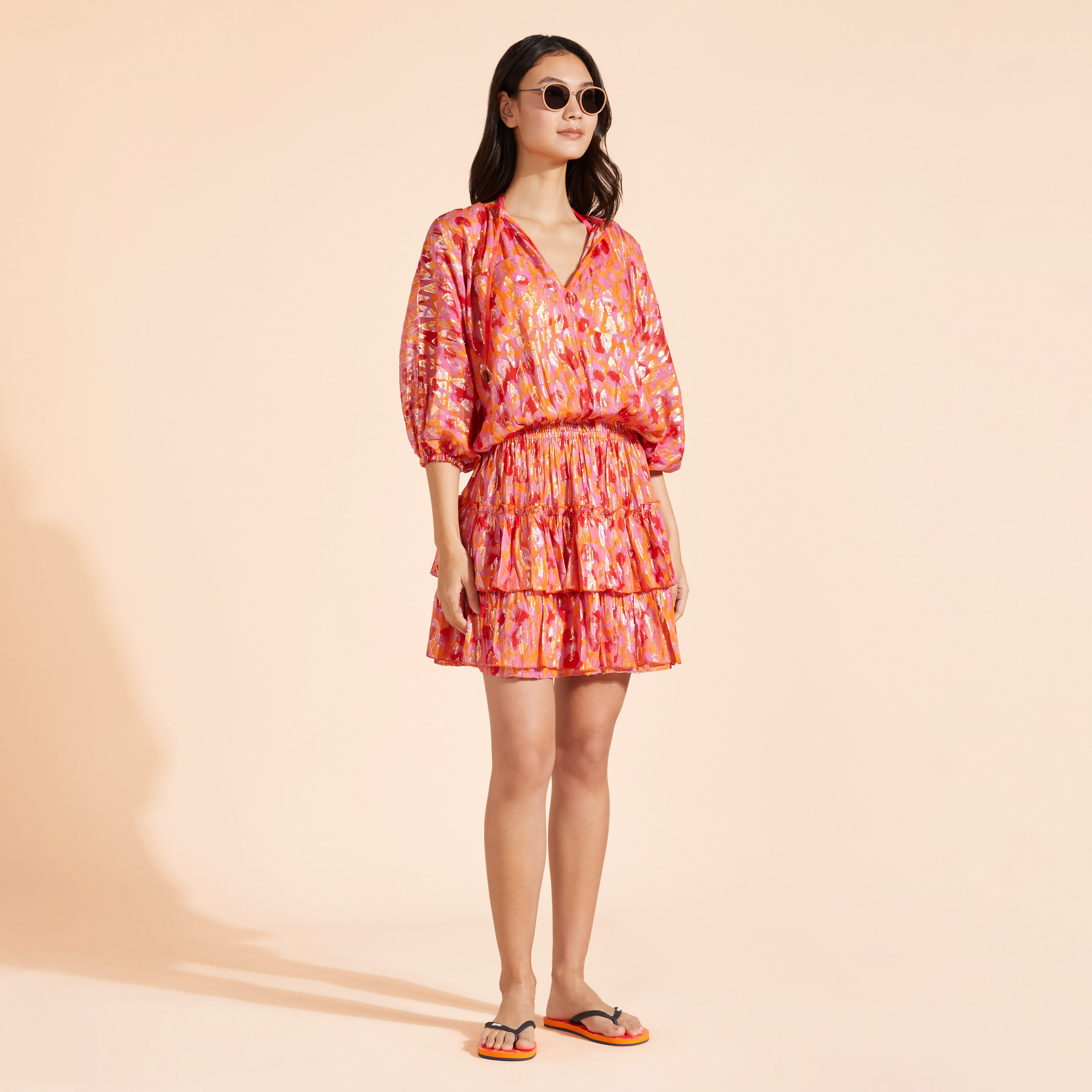 Robe Courte à Volants en Soie Femme New Leopard