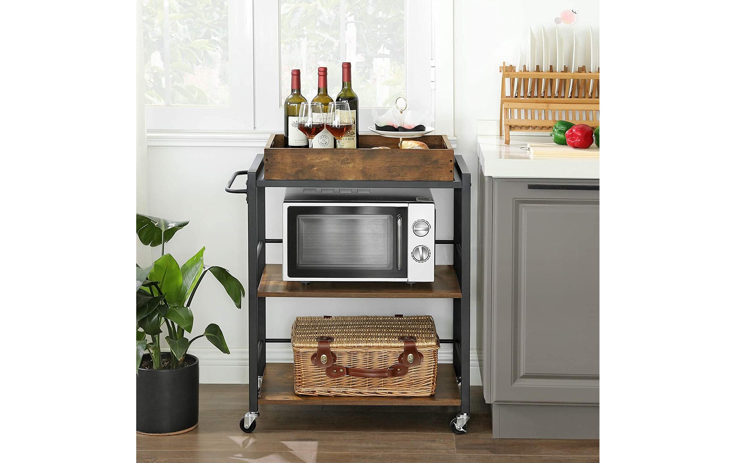Bartrolley mit Tablett 65 x 86 cm, Braun/SchwarzServierwagen auf Rollen