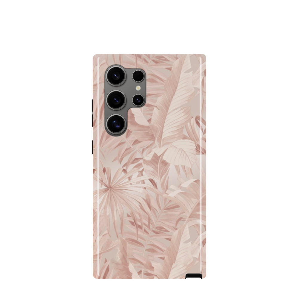 Samsung Galaxy S24 Ultra Hybrid (Kunststoff / Gummi) Hülle Palmenglück - Rosegold