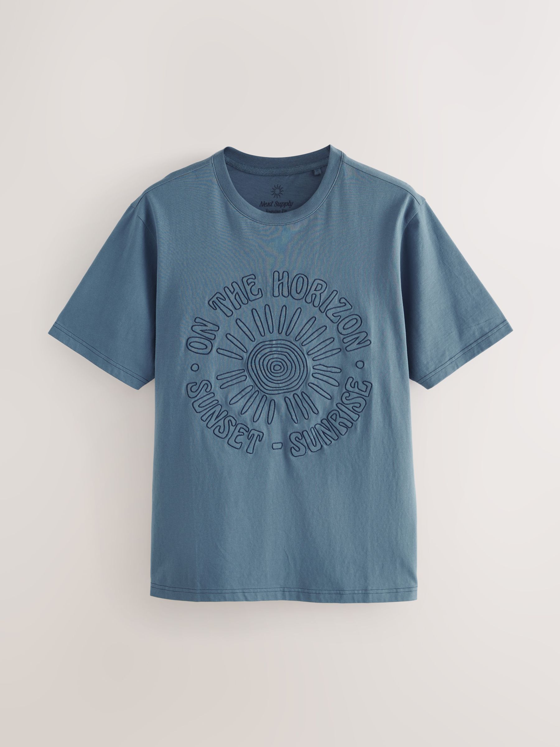 Wit/blauw/bruin - Normale Pasvorm - Set van 3 T-shirts met print