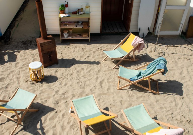 Weltevree Beach Chair hout tuinstoel rood/blauw