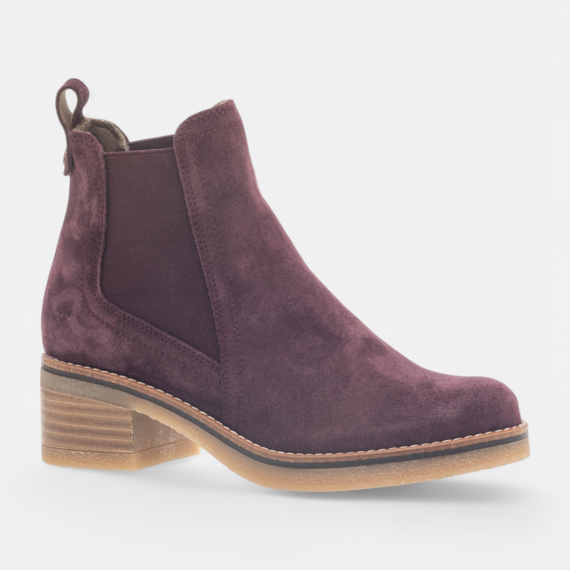 Boots à talon Femme en cuir bordeaux