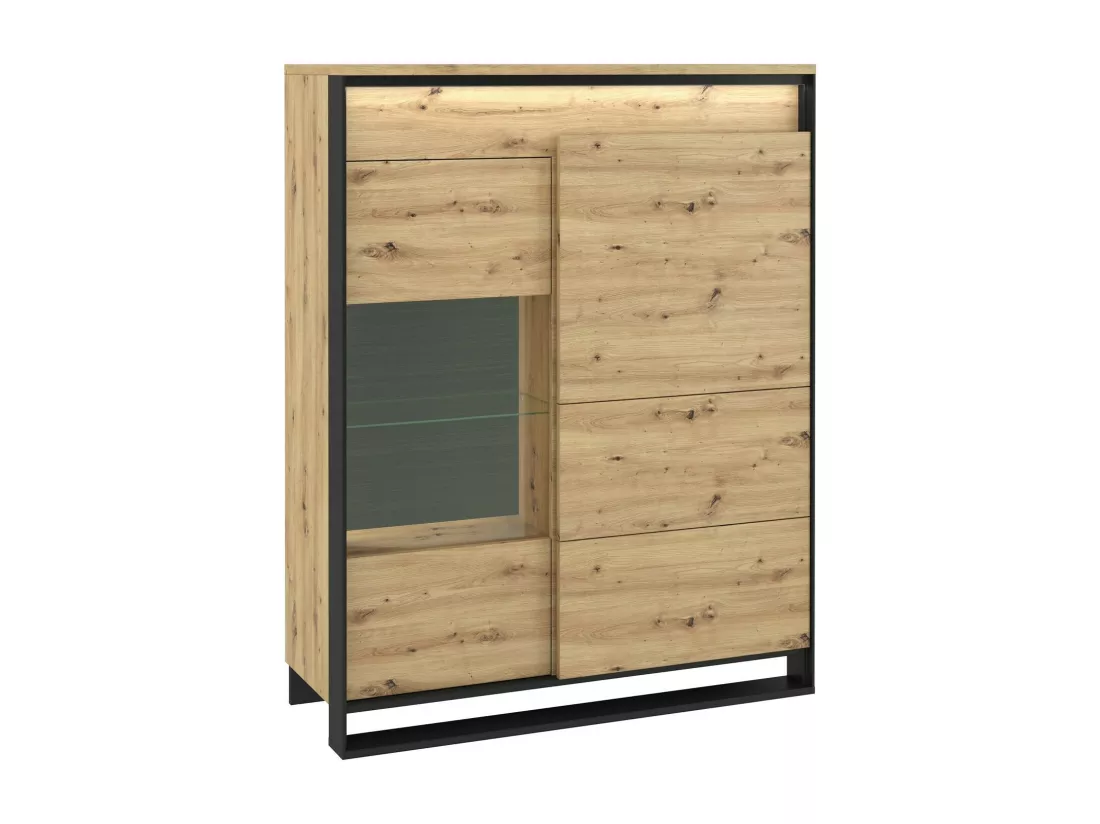 Étagère Luliru 105, Fermé|Avec des portes, Stratifié|Verre trempé|MDF, 140x110x41cm