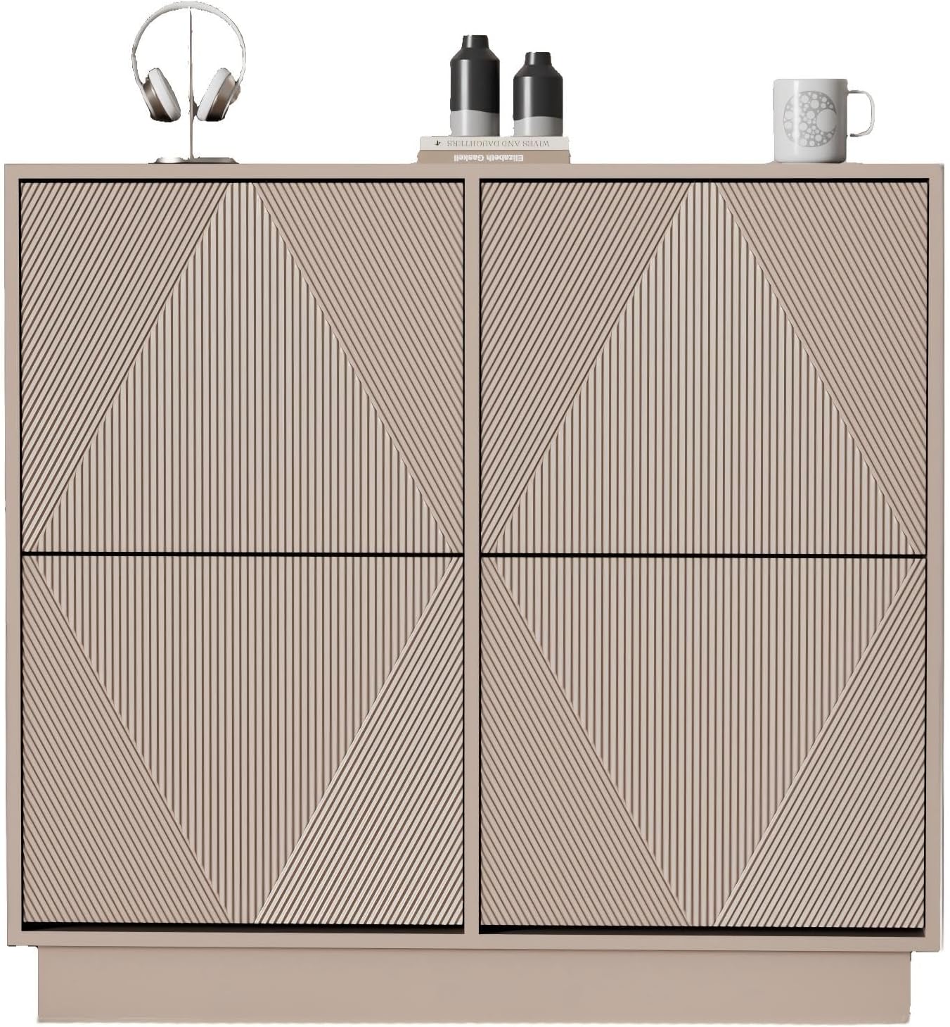 UEV Schuhschrank mit 4 Klappen, Schuhkommode schmal mit Kippschutz, Schuhkipper für Wohnzimmer Schlafzimmer Flur 99x24x91cm Moka KB3310493