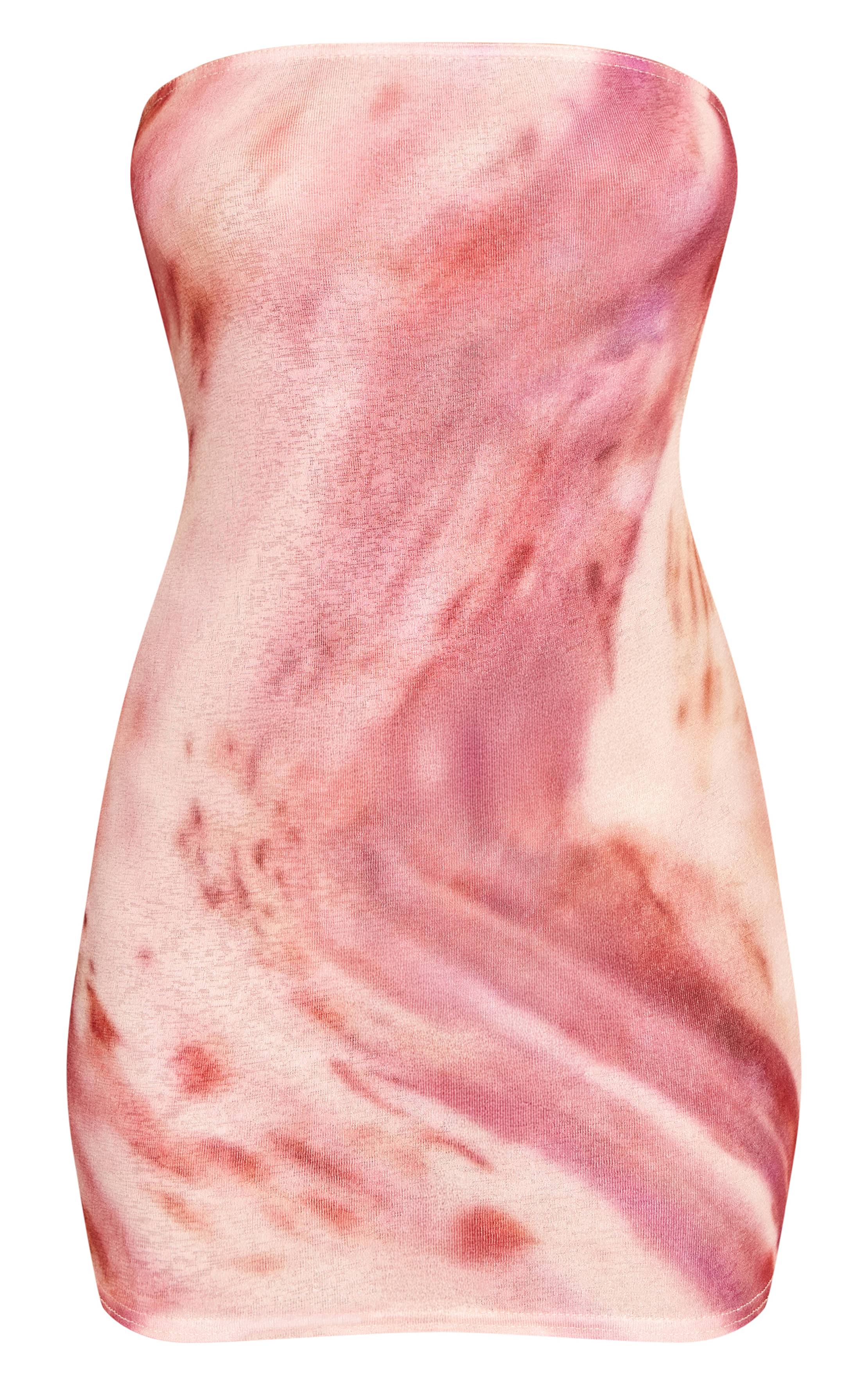 Rose Robe Courte Bandeau En Tissu Plissé À Imprimé Abstrait Floral