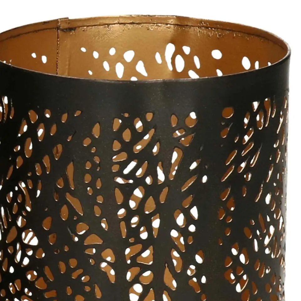 Windlicht set - 2x - zwart/goud - 10/15 cm - waxinelichthouder