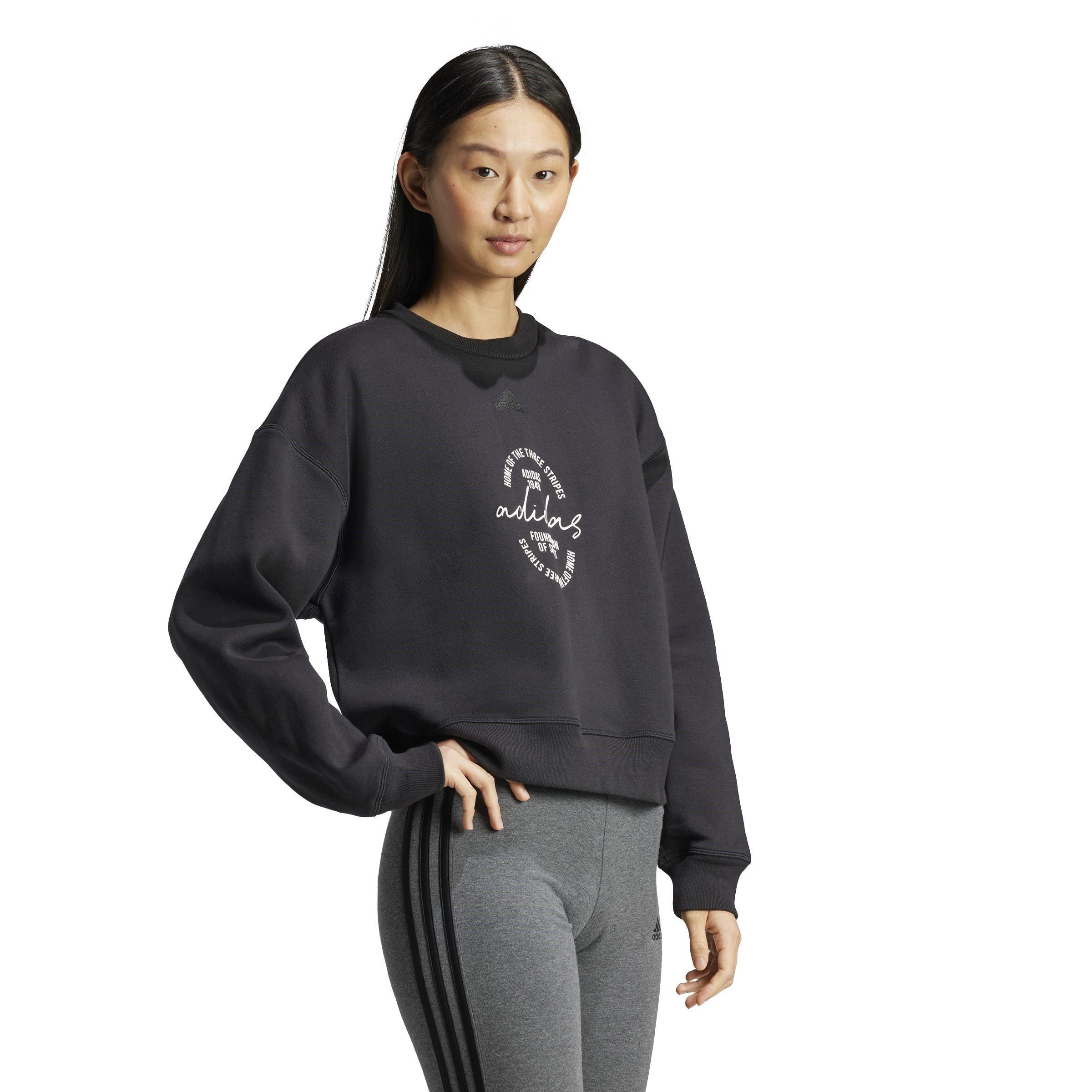 adidas Signature Graphic Print Fleece Loose Sweatshirt Womens