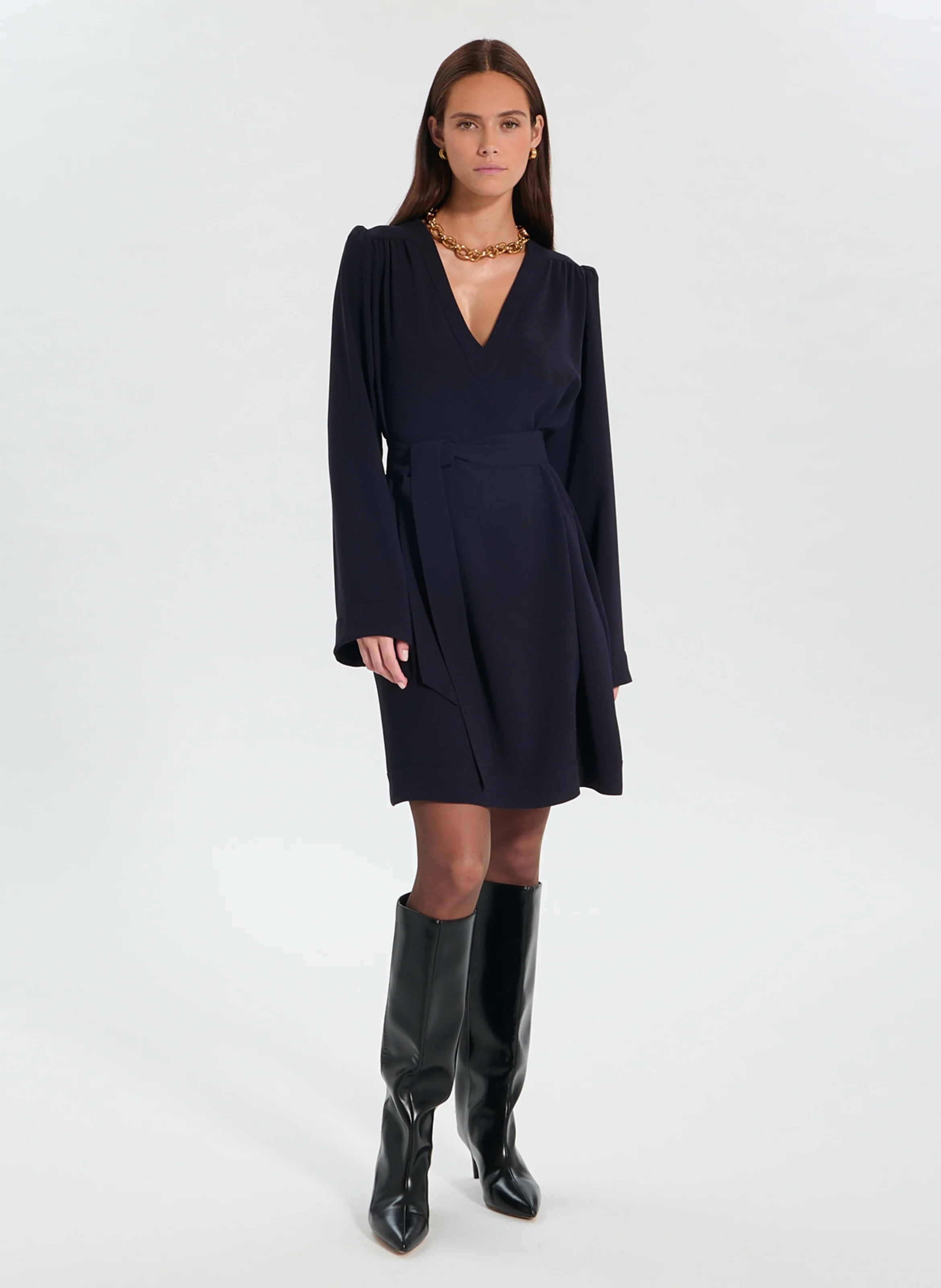RETILIA - Robe courte col V | Bleu