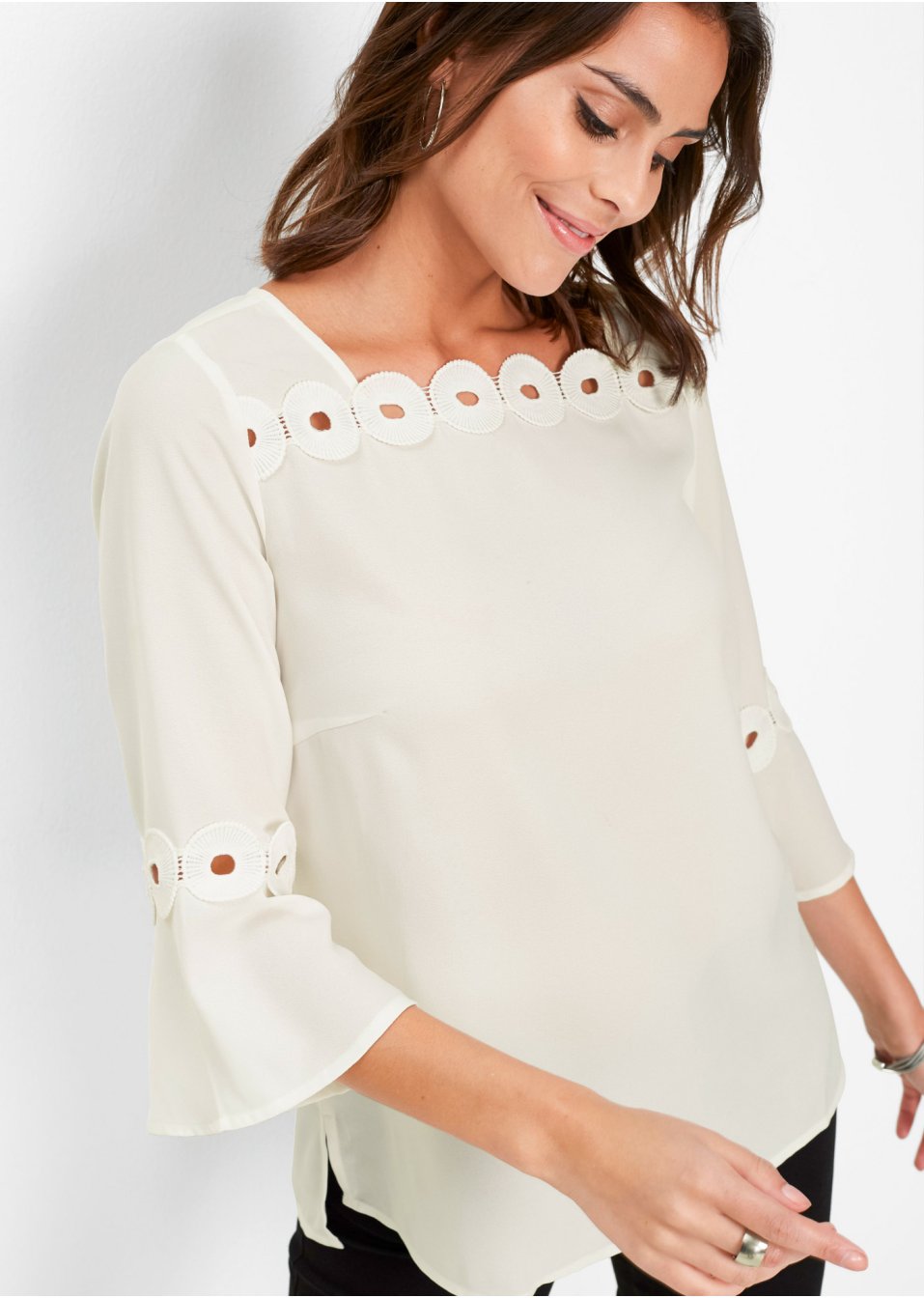 Blouse ample avec application, manches 3/4