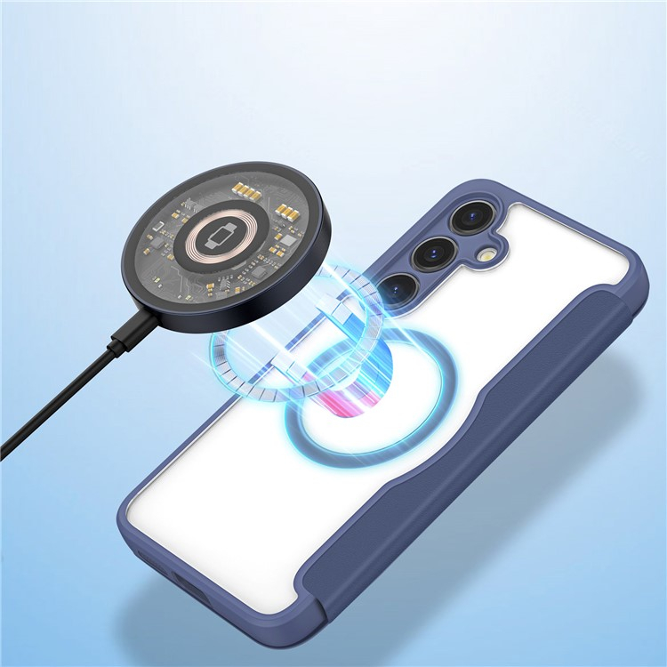 Samsung Galaxy S24 Hybrid Leder Tasche   Kunststoff Rückseite - Blau / Transparent