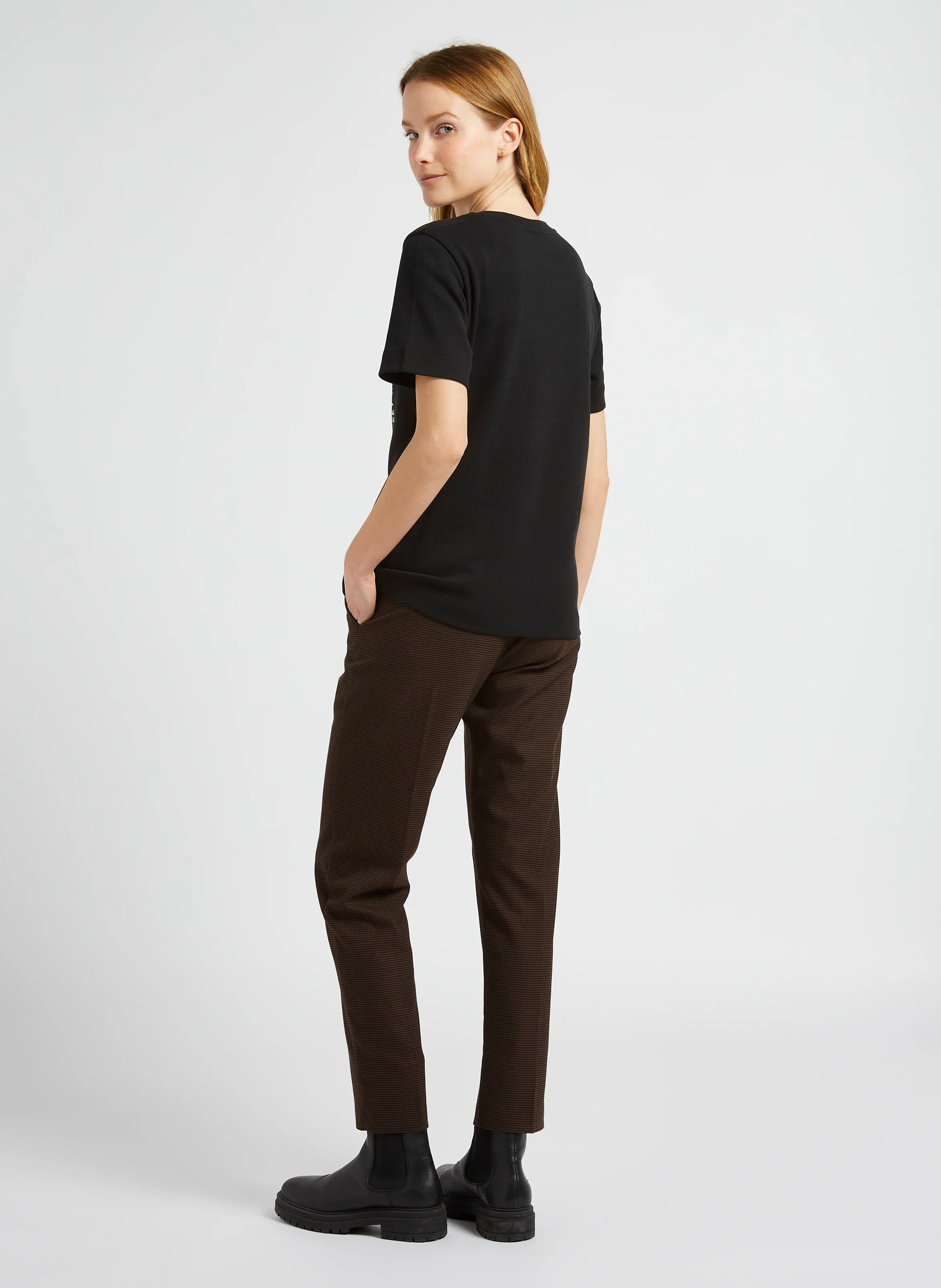 Pantalon droit imprimé| Marron