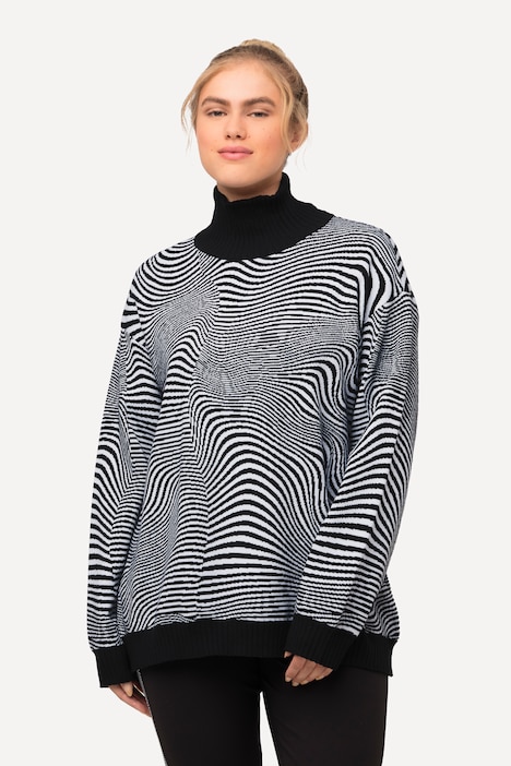 Pullover, Wellenmuster, Oversized, Stehkragen, Langarm