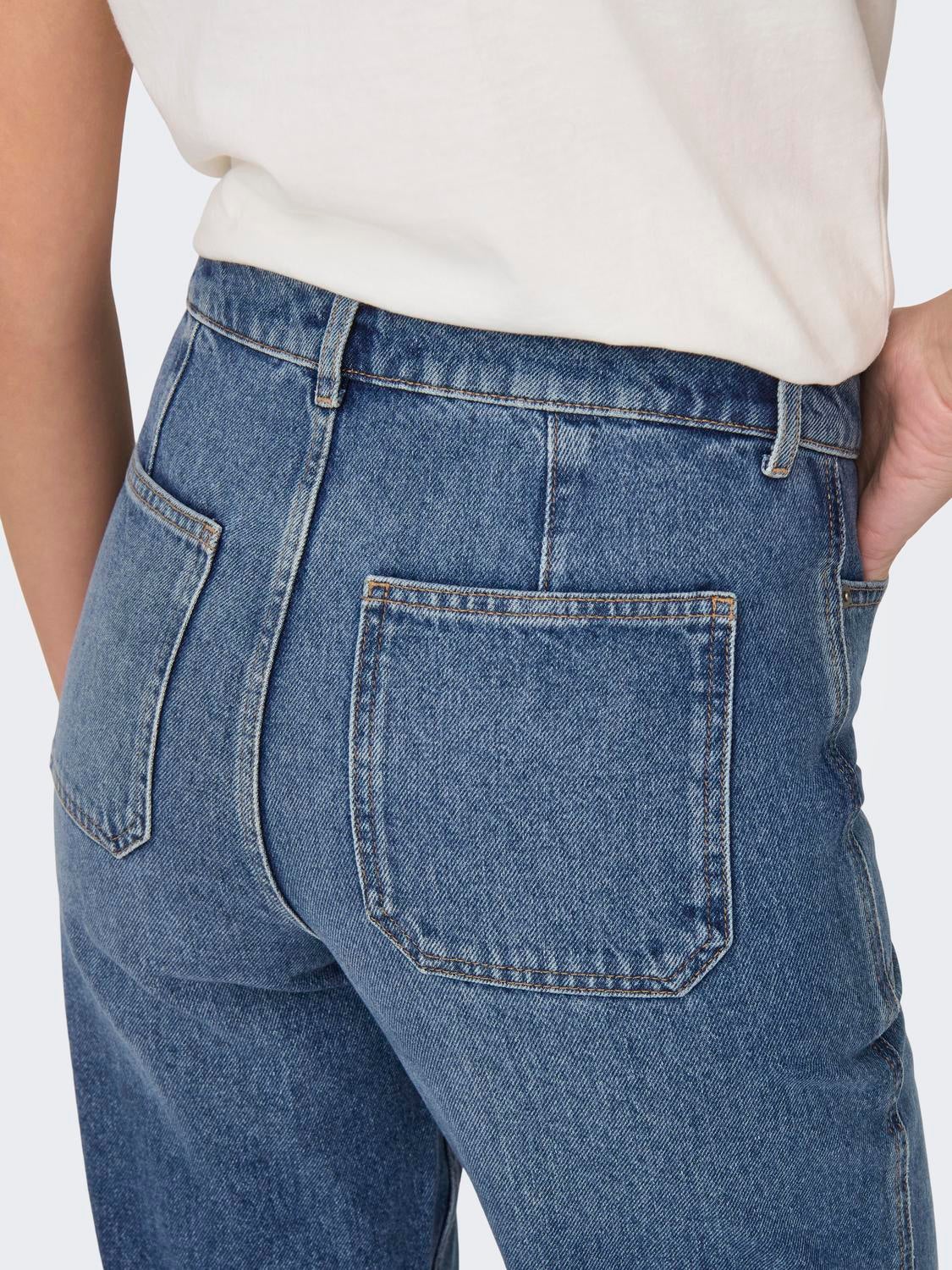 JDYMAYA Hohe Taille Weiter Beinschnitt Jeans Medium Blue Denim