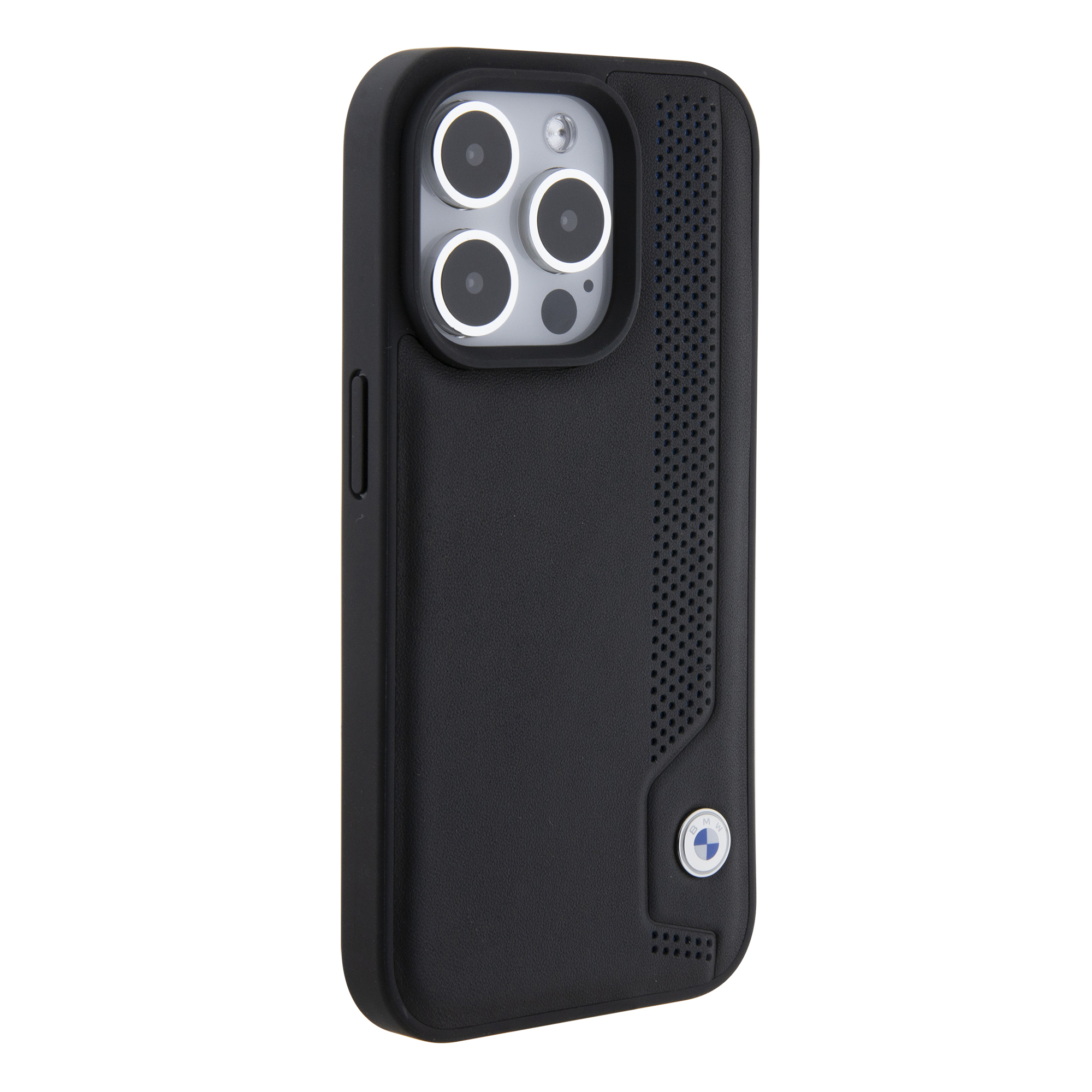 iPhone 15 Pro Leder Hülle Blue Dots (BMHCP15L22RBDK) - Schwarz