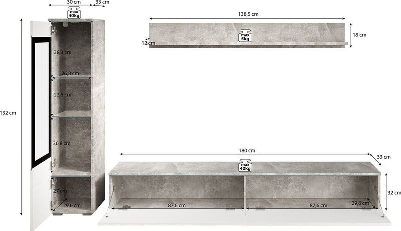 Meubella - Verity - Wandmeubel - Mat Zwart - Stevige Spaanplaat Constructie