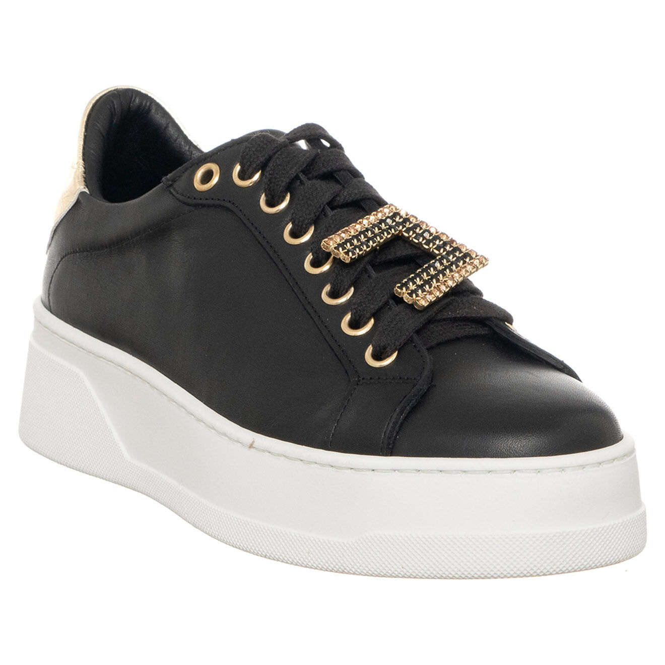 Loretta Pettinari Sneakers en Cuir Ambre noir/doré