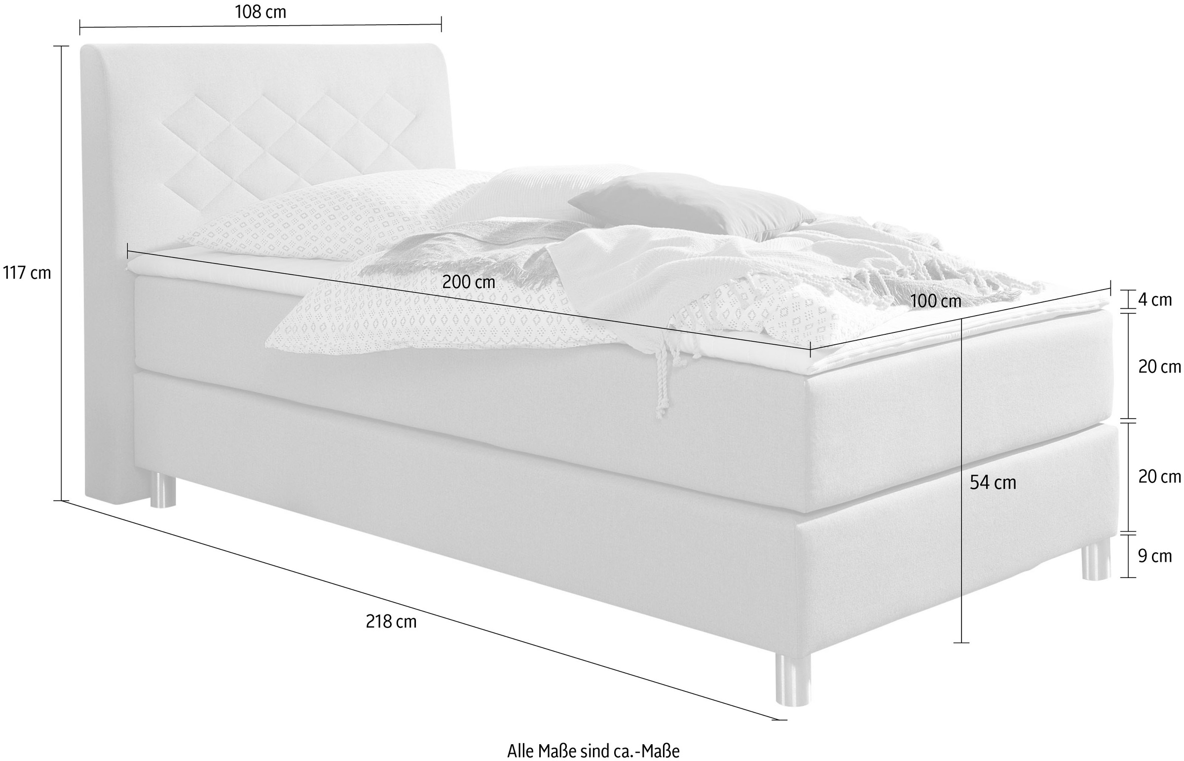 INOSIGN Boxspringbett »Parla« incl. Topper, 4 Farben in 4 Breiten, 2 Härtegraden, 3 Matratzenarten