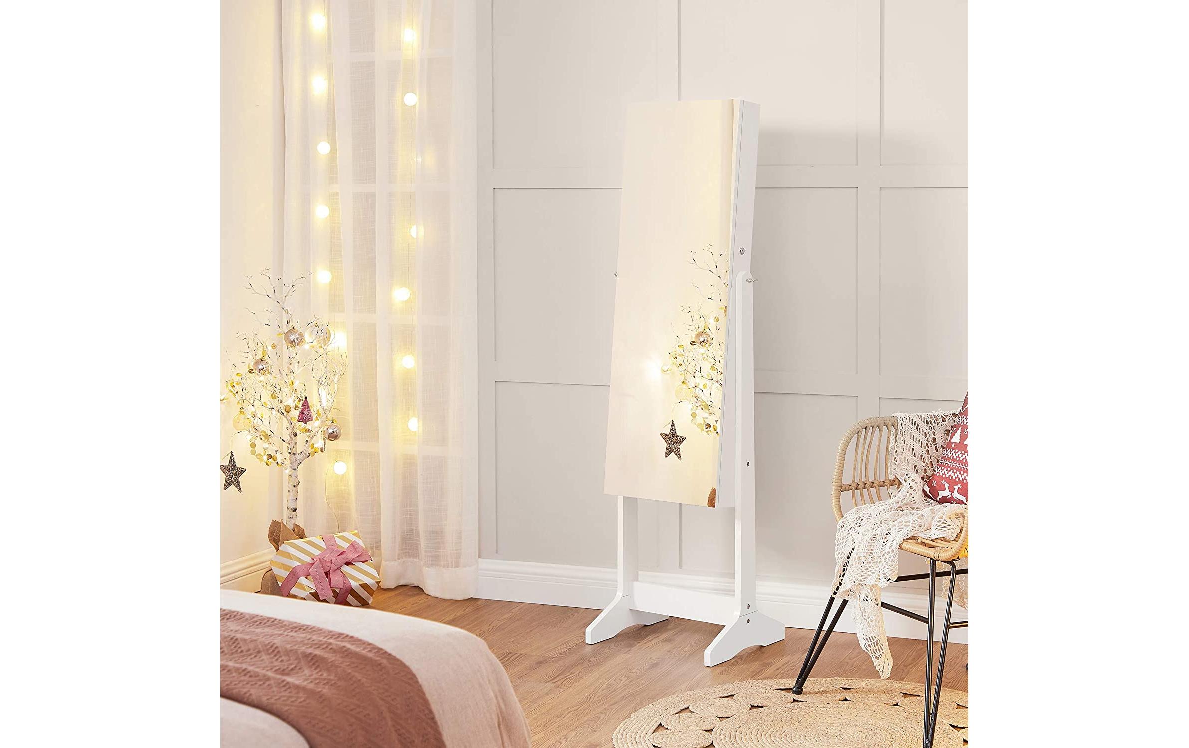 Schmuckhalter mit Spiegel 152 cm, Weiss<br>Schmuckschrank stehend