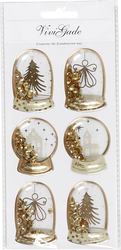 Shaker Stickers - Engel - Træ Og Huse - Str. 49X32+45X36 MM - Guld - 6 Stk