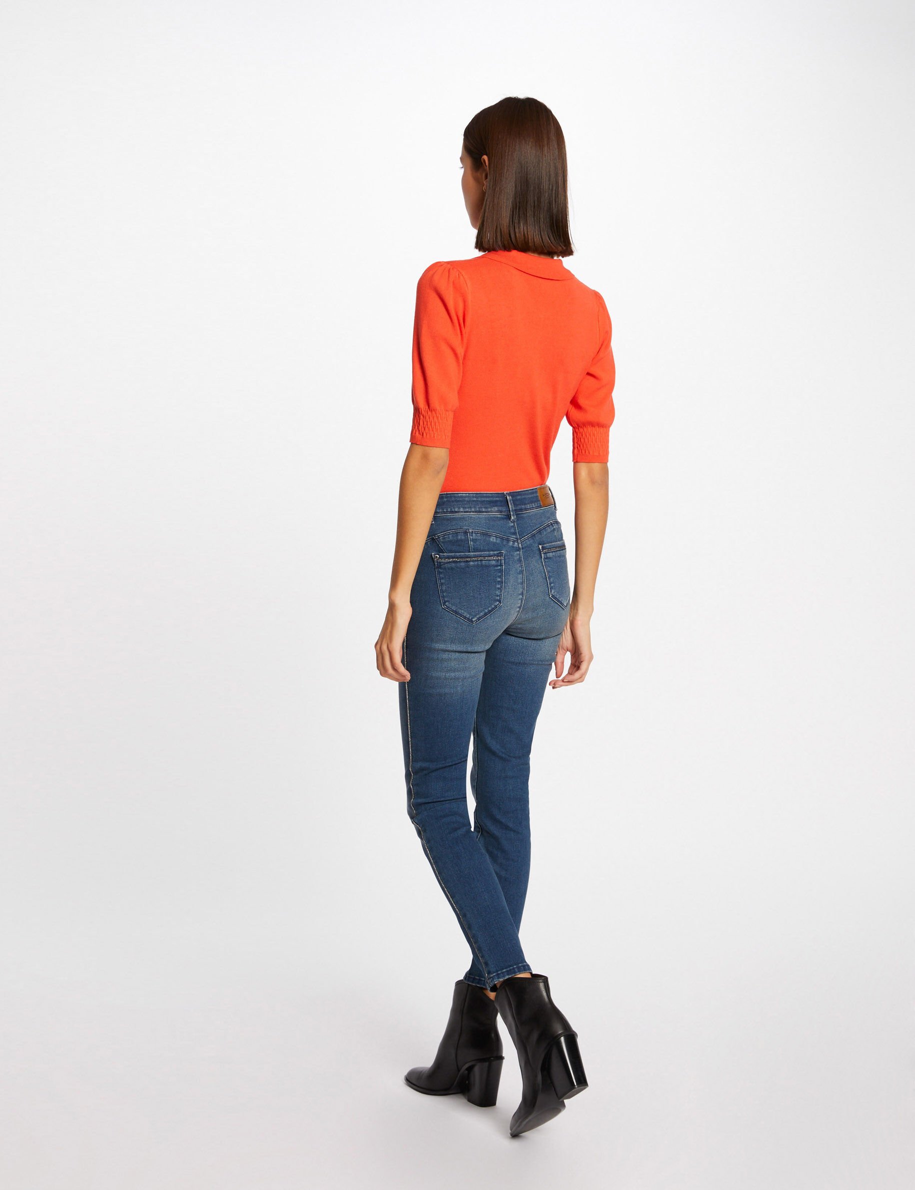 Pull manches courtes à col polo orange femme - orange
