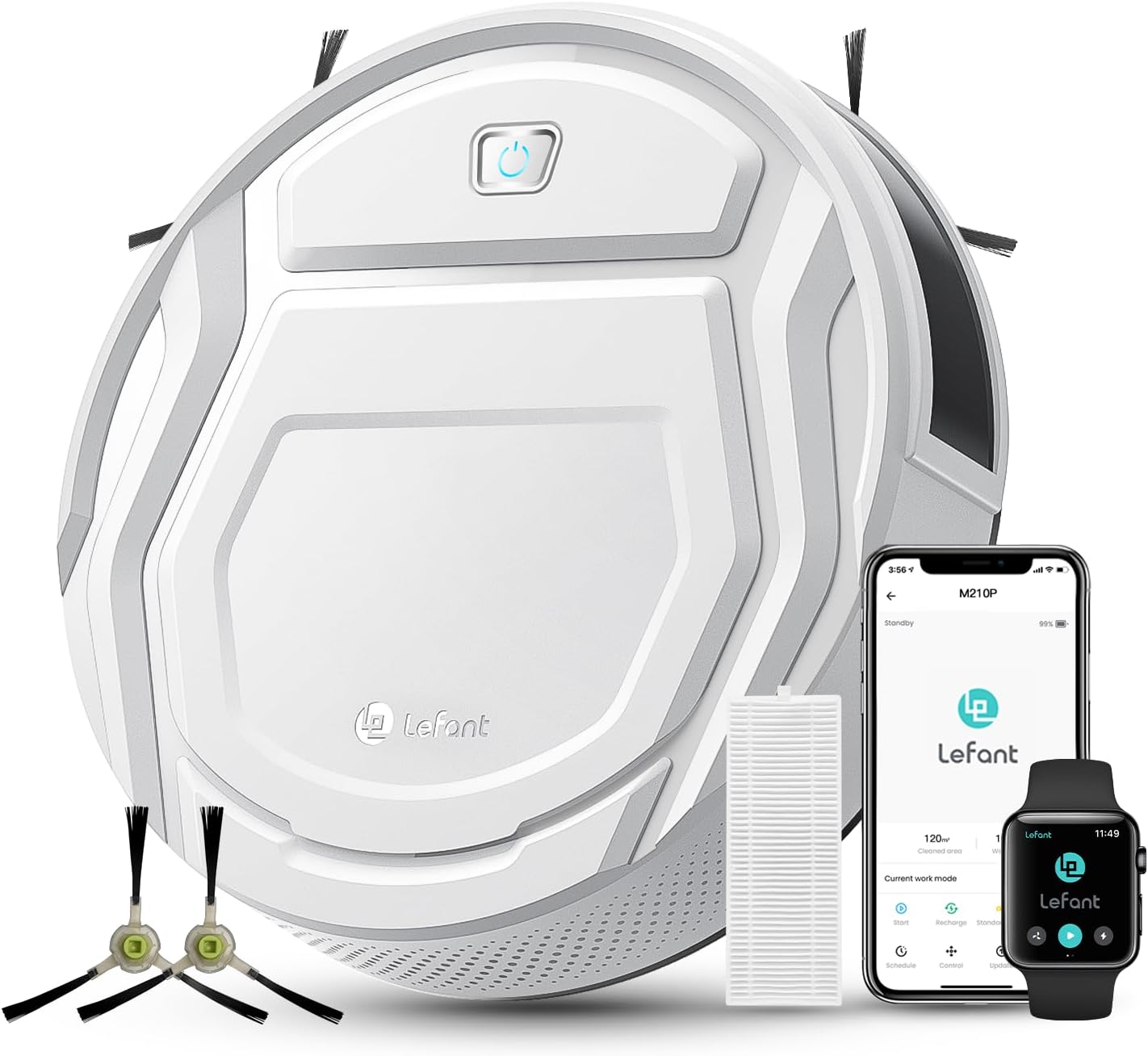 LEFANT M210 Saugroboter mit Fernbedienung, 2200Pa Saugkraft, Superschlank Staubsauger Roboter für Tierhaare, Roboterstaubsauger für Teppich, Kompatibel mit Alexa/WLAN/APP Steuerung, 120 Min Laufzeit