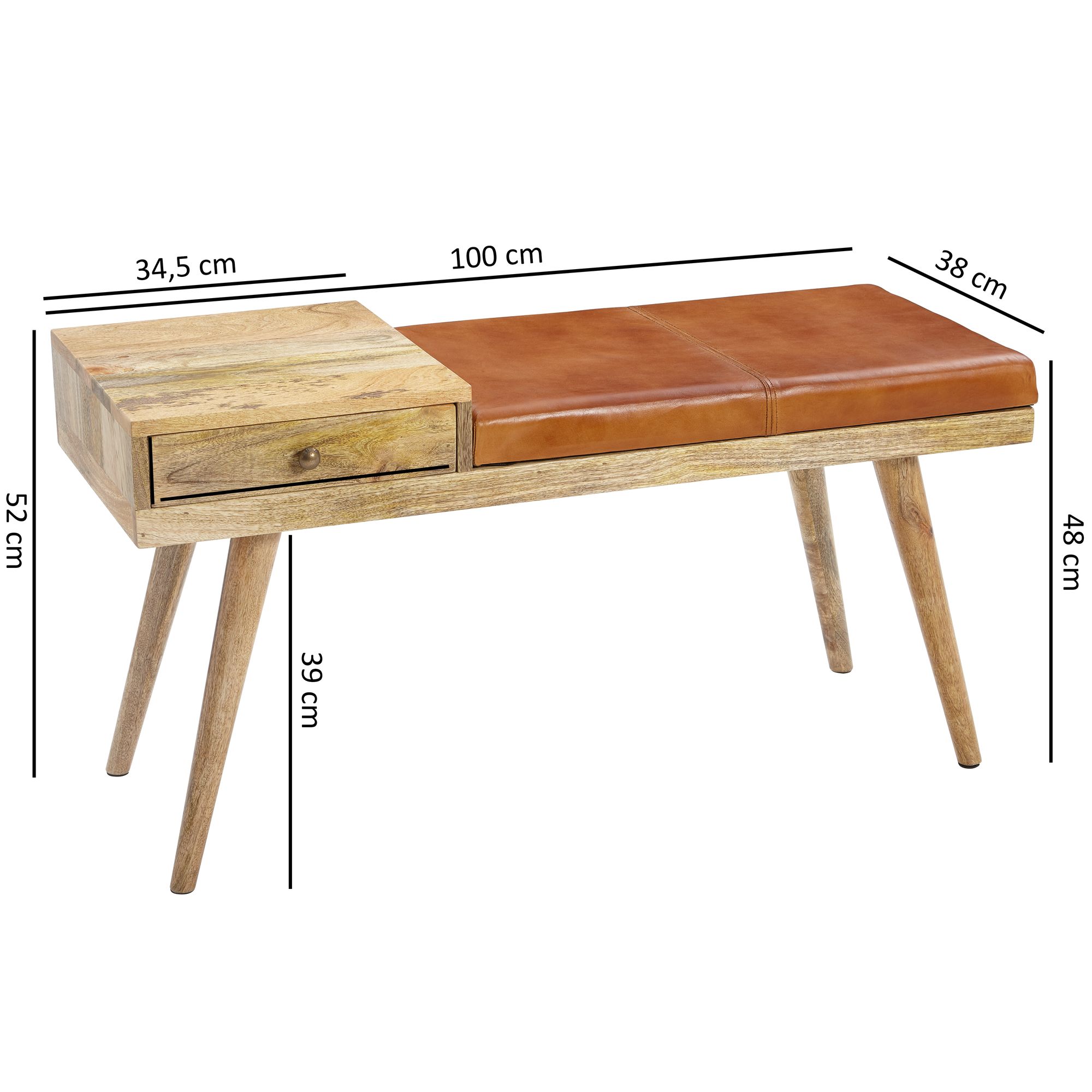 FineBuy Sitzbank Lederbank Holz massiv Flurbank Stauraum Polsterbank Bank