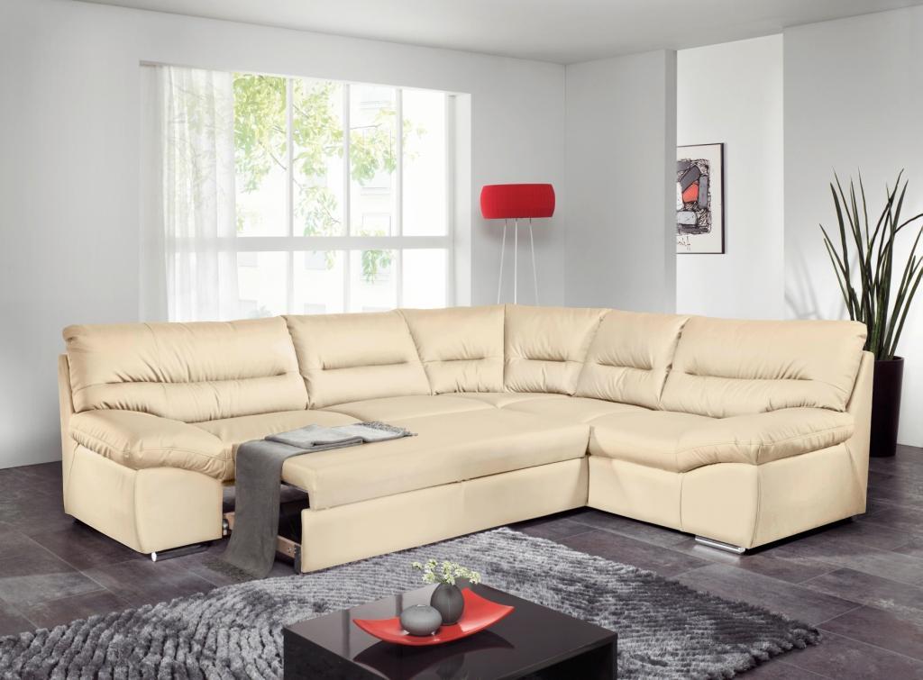 Ecksofa - bisquit - Kunstleder - Liegefunktion links