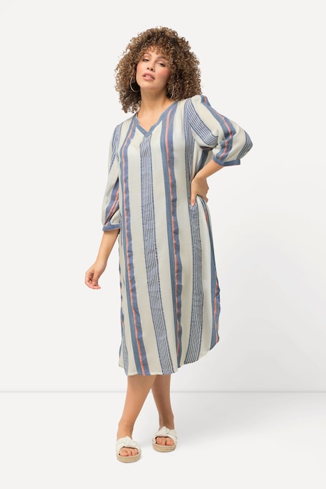 Kaftan, Musterstreifen, Oversized, V-Ausschnitt, 3/4-Arm