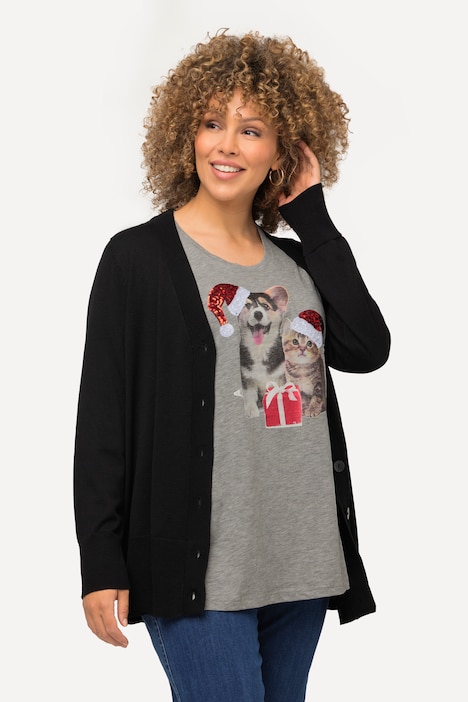 Weihnachts-Shirt, A-Linie, Pailletten, Rundhals, 3/4-Arm