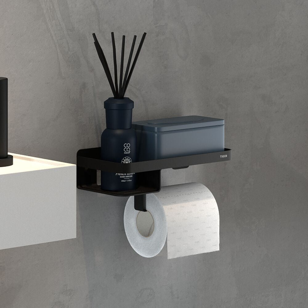Tiger Caddy Toiletrolhouder met Planchet - Zwart