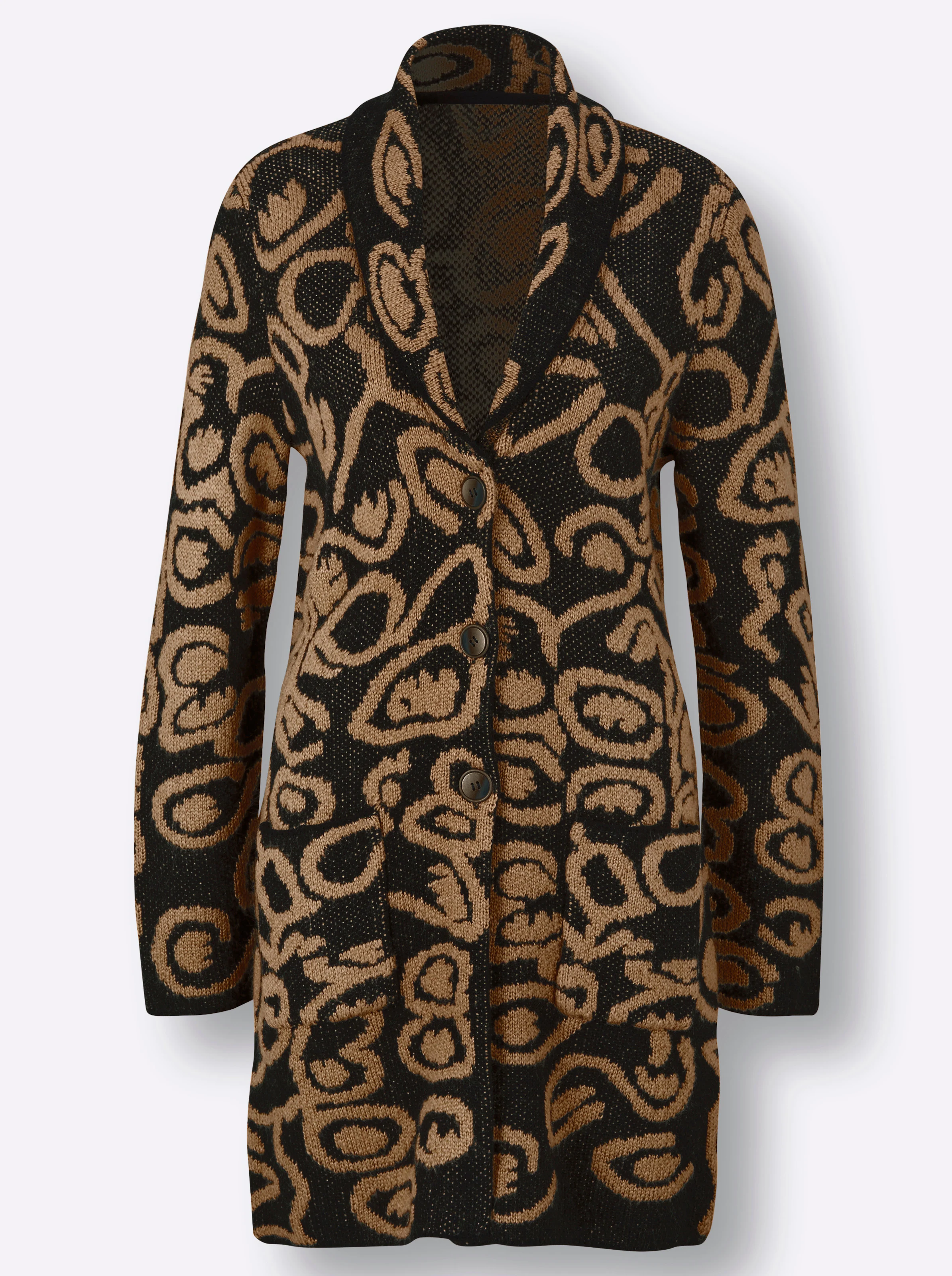 Cardigan in schwarz-camel-gemustert